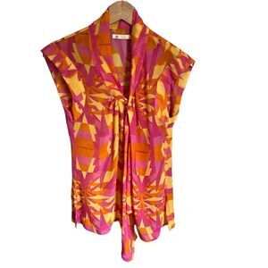 Anthropologie Tulle 60’s Style Mod Sleeveless Sheer Tie Neck Blouse Top Small